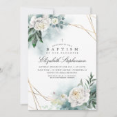 Greenery en White Flowers Elegant Modern Baptisme Kaart (Voorkant)