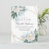 Greenery en White Flowers Elegant Modern Baptisme Kaart (Staand voorkant)