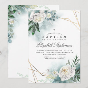 Greenery en White Flowers Elegant Modern Baptisme Kaart