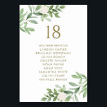 Greenery en White Flowers Gold Wedding Seating Kaart<br><div class="desc">Voeg een mooi botanisch accent toe aan uw tabelkapje met de aanpasbare greenery-tabelnummerkaart. Het bevat waterverf illustraties van witte bloemen en groen. Pas deze greenery-kaart aan door uw eigen gegevens toe te voegen. Deze greenery lijstaantallen zijn perfect voor om het even welke gebeurtenis.</div>
