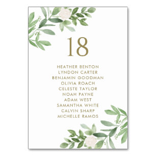 Greenery en White Flowers Gold Wedding Seating Kaart
