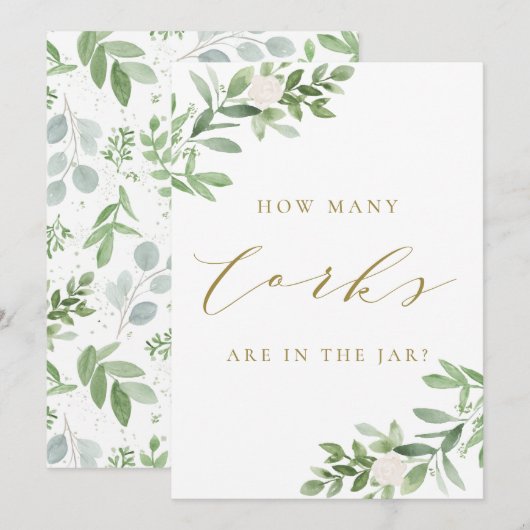 Greenery en White Flowers Hoeveel kurken onderteke Kaart (Voorkant / Achterkant)