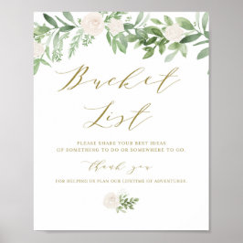 Greenery en White Flowers Wedding Bucket List Poster