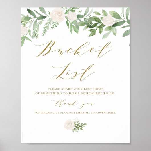 Greenery en White Flowers Wedding Bucket List Poster (Voorkant)