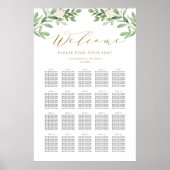 Greenery en White Flowers Wedding Seating Chart Poster (Voorkant)