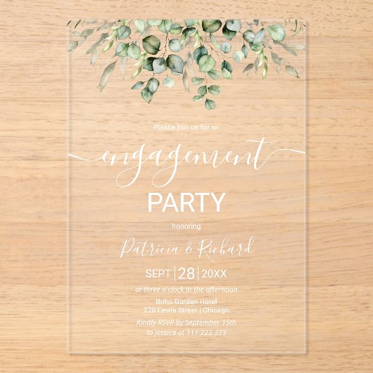 Greenery Engagement Party Acryl Uitnodigingen (Voorkant)