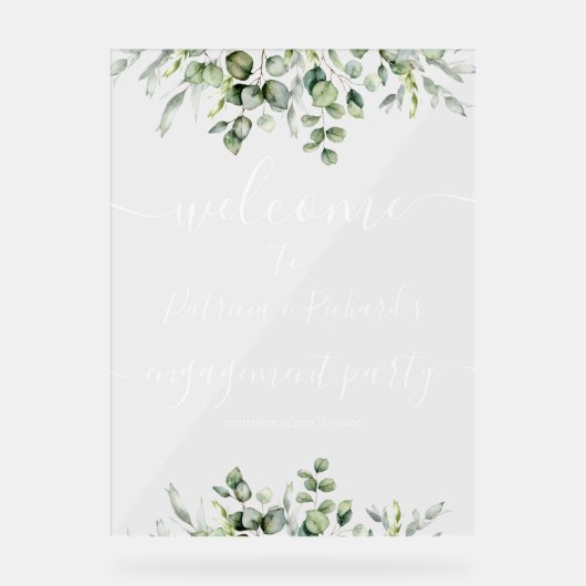 Greenery Engagement Party Welkom Acryl Bord (Voorkant)