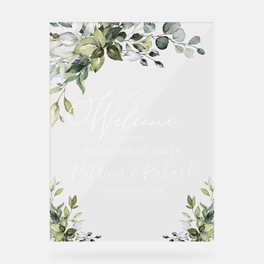 Greenery Engagement Party Welkomstbord Acryl Bord (Voorkant)