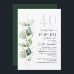 Greenery Eucalyptus 40th Birthday Party Kaart<br><div class="desc">Het kan een verrassingsfeest zijn of een ander speciaal decennium. Deze uitnodiging van een veertigjarig feest met eucalyptus greenery design met moderne populaire typografie kan eenvoudig worden aangepast aan elke verjaardag of verjaardag. U kunt de tekst,  verjaardagsdetails en de achtergrondkleur wijzigen door op de knop "Dit aanpassen" te klikken</div>