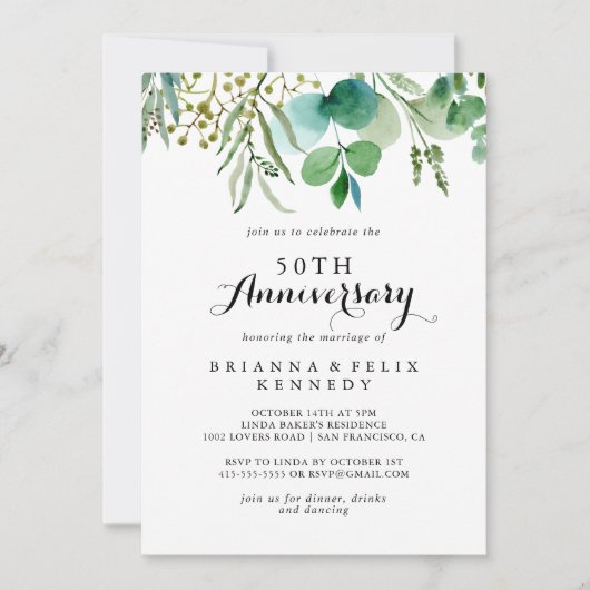 Greenery Eucalyptus 50th Wedding Jubileum Kaart (Voorkant)