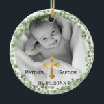 Greenery Eucalyptus Baby Baptisme Foto Keramisch Ornament<br><div class="desc">Greenery Eucalyptus Baby Christening en Baptisme Ornament met dubbele foto met ronde eucalyptusbladeren met een lijst. Pas uw eigen 2 horizontale of vierkante foto aan. Geweldig geschenk voor je familie en vrienden voor het vakantieseizoen.</div>