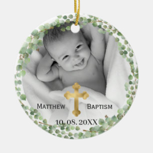 Greenery Eucalyptus Baby Baptisme Foto Keramisch Ornament