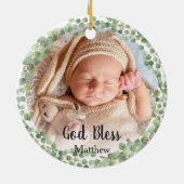 Greenery Eucalyptus Baby Baptisme Foto Keramisch Ornament (Achterkant)