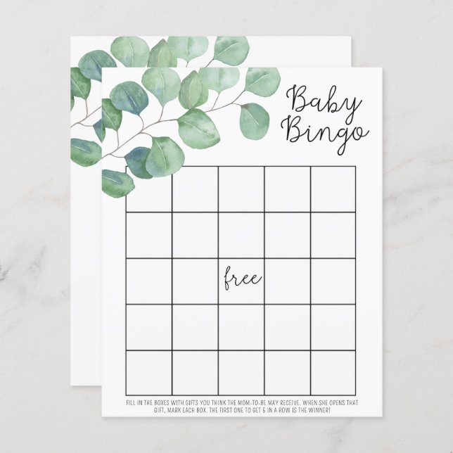 Greenery Eucalyptus - Baby shower bingo (Voorkant / Achterkant)