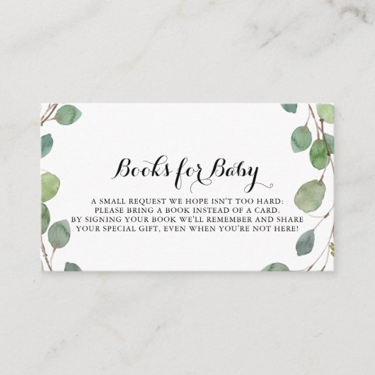 Greenery Eucalyptus Baby shower Book Request Informatiekaartje (Voorkant)