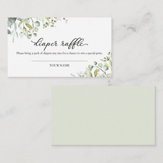 Greenery Eucalyptus Baby shower Diaper Raffle Encl Informatiekaartje (Voorkant / Achterkant)
