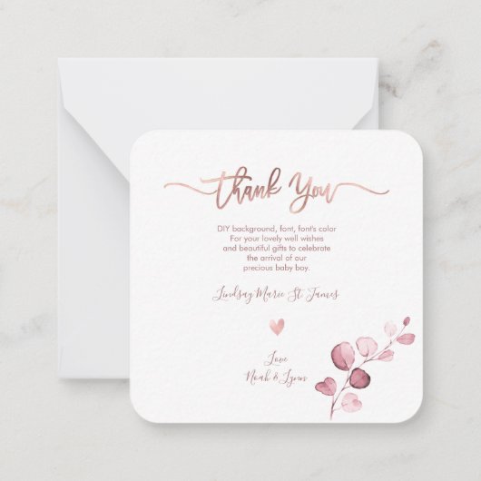 Greenery Eucalyptus Baby shower Hartelijk dank Notitiekaartje (Achterkant)