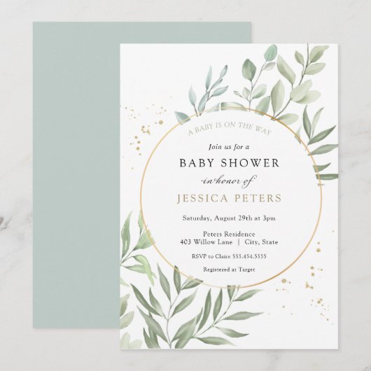 Greenery Eucalyptus Baby shower Kaart (Voorkant / Achterkant)