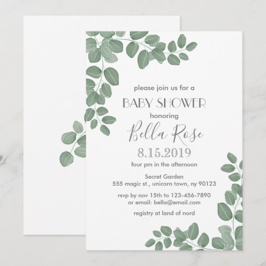 Greenery Eucalyptus Baby shower Kaart (Voorkant / Achterkant)