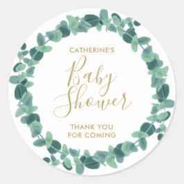 Greenery Eucalyptus Baby shower Ronde Sticker