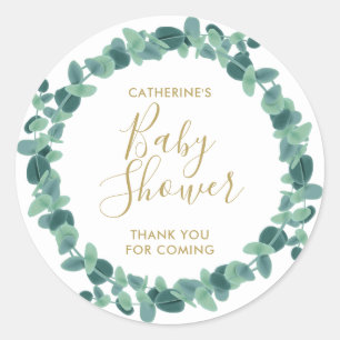 Greenery Eucalyptus Baby shower Ronde Sticker
