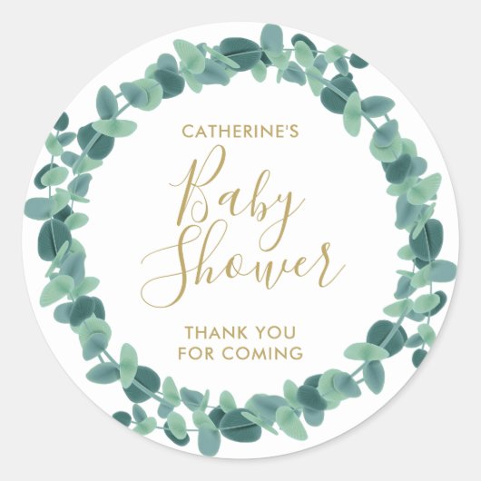 Greenery Eucalyptus Baby shower Ronde Sticker (Voorkant)