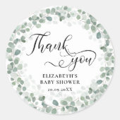 Greenery Eucalyptus Baby shower Ronde Sticker (Voorkant)