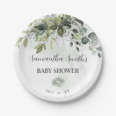 Greenery Eucalyptus Baby shower Round Papieren Bordje (Voorkant)