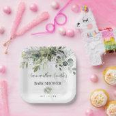 Greenery Eucalyptus Baby shower Square Papieren Bordje (Feest)