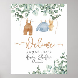 Greenery eucalyptus Bearly wait Baby shower Welcom Poster