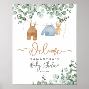 Greenery eucalyptus Bearly wait Baby shower Welcom Poster