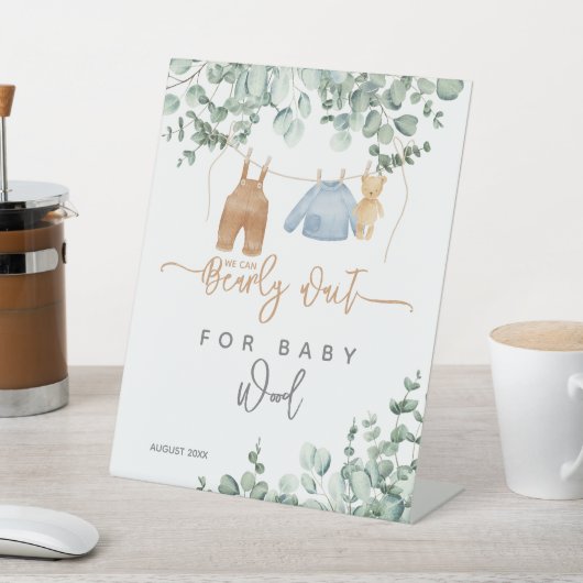 Greenery eucalyptus Bearly wait Baby shower Welcom Reclamebord Met Voetstuk (Insitu)