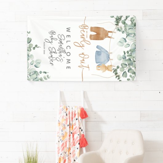 Greenery eucalyptus Bearly wait Baby shower Welcom Spandoek (Insitu)