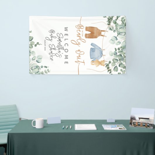Greenery eucalyptus Bearly wait Baby shower Welcom Spandoek (Beurs)