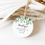 Greenery Eucalyptus Bedankt voor je huwelijk Ronde Sticker<br><div class="desc">Deze moderne kalligrafie bedankt je voor je bruiloft... klassieke ronde sticker is perfect voor een ritje. Het eenvoudige en elegante ontwerp kenmerkt klassieke en fancy manuscripttypografie in zwart-wit. Maak de etiketten van de sticker uw door uw namen, de gebeurtenis (indien van toepassing), en de datum te omvatten. Deze stickers kunnen...</div>