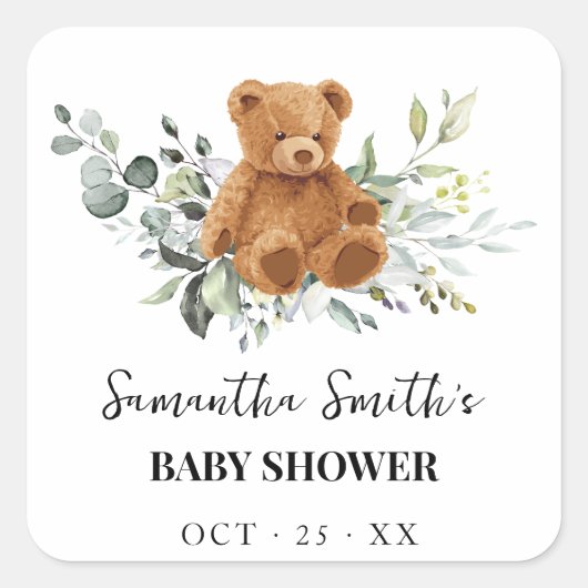 Greenery Eucalyptus Beer Baby shower Vierkante Sticker (Voorkant)
