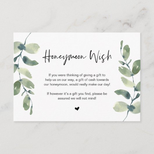 Greenery Eucalyptus, Black Font, Honeymoon Wish En Informatiekaartje (Voorkant)