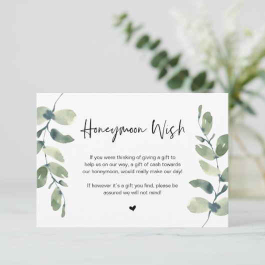 Greenery Eucalyptus, Black Font, Honeymoon Wish En Informatiekaartje (Staand voorkant)