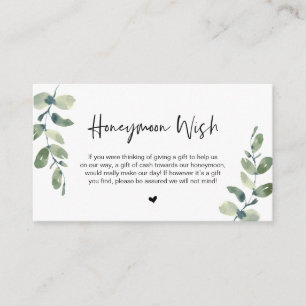 Greenery Eucalyptus, Black Font, Honeymoon Wish Informatiekaartje