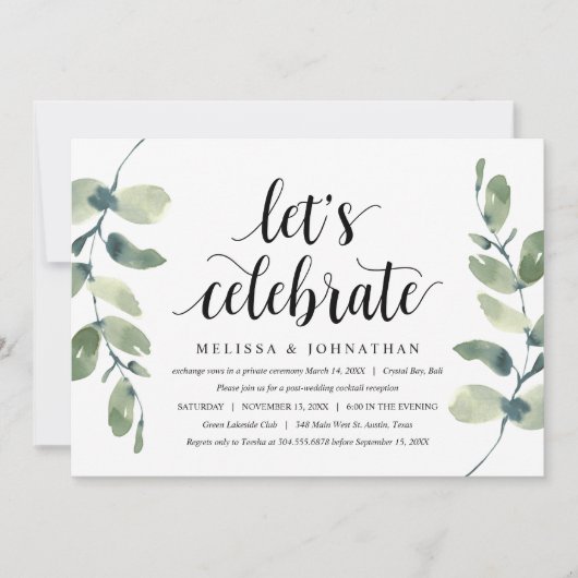 Greenery Eucalyptus, Black Ink, Wedding Elopement Kaart (Voorkant)