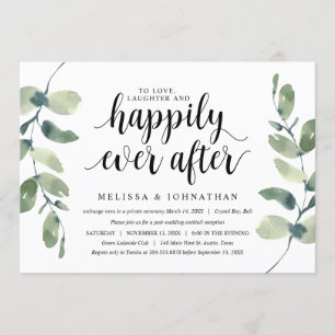 Greenery Eucalyptus, Black Ink, Wedding Elopement Kaart