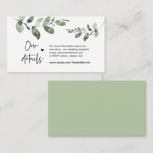 Greenery Eucalyptus, Black, Wedding Details Informatiekaartje (Voorkant / Achterkant)