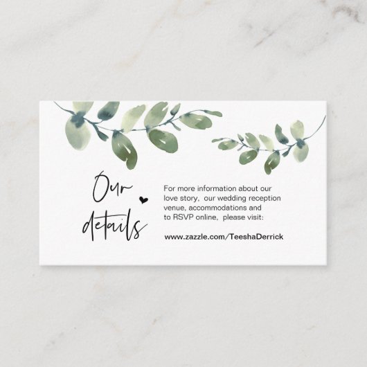 Greenery Eucalyptus, Black, Wedding Details Informatiekaartje (Voorkant)