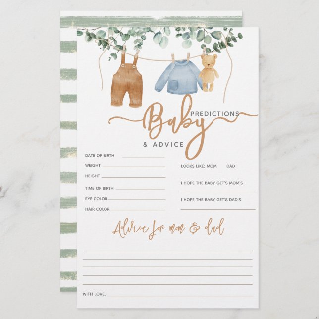 Greenery eucalyptus Boho Baby shower Geme (Voorkant / Achterkant)