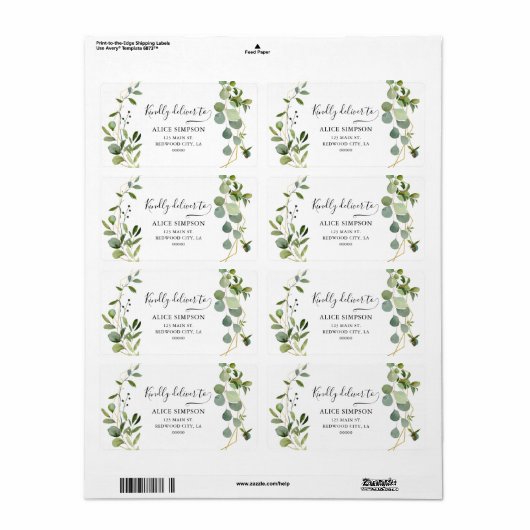 Greenery Eucalyptus Boho Calligrafie Adres Etiket (Full Sheet)