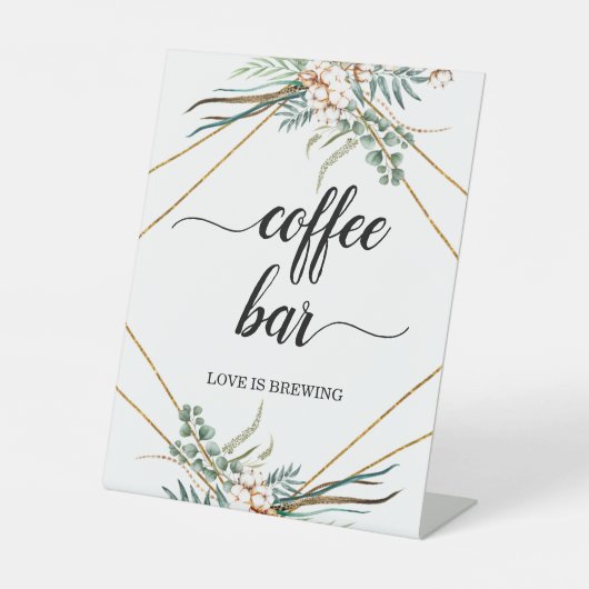 Greenery Eucalyptus Boho Calligrafie Koffiebar Reclamebord Met Voetstuk (Voorkant)