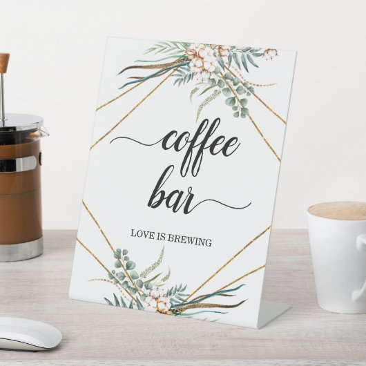 Greenery Eucalyptus Boho Calligrafie Koffiebar Reclamebord Met Voetstuk (Insitu)