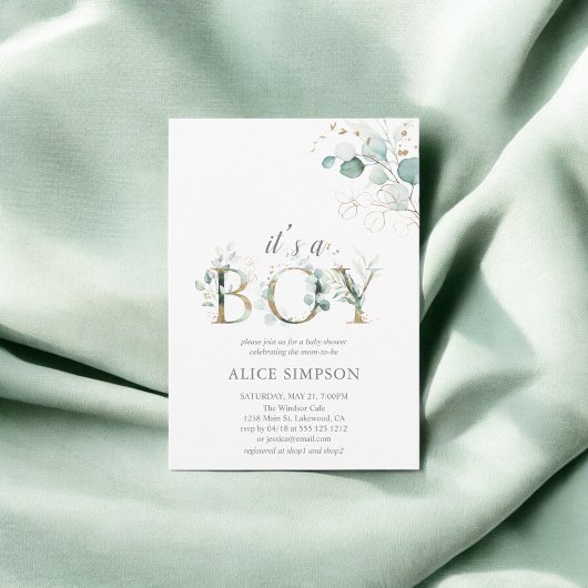 Greenery Eucalyptus Botanical Boy Baby shower Kaart