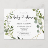 Greenery Eucalyptus Botanical Heart Baby shower Uitnodiging Briefkaart (Voorkant)