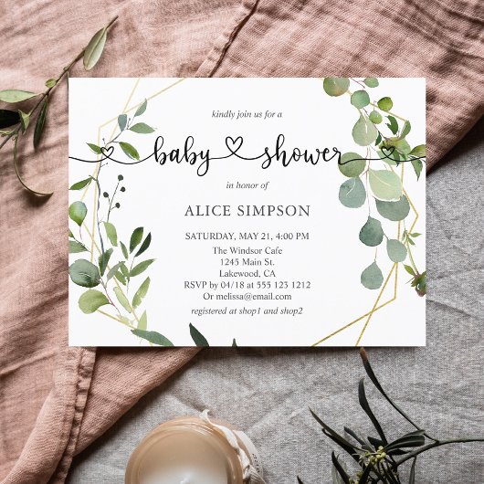 Greenery Eucalyptus Botanical Heart Baby shower Uitnodiging Briefkaart